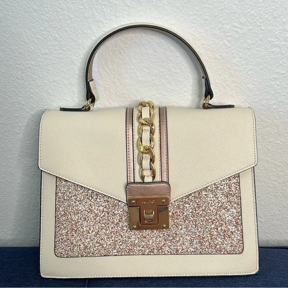 Aldo Glenda Satchel Cream and Gold Glitter - Picture 1 of 9